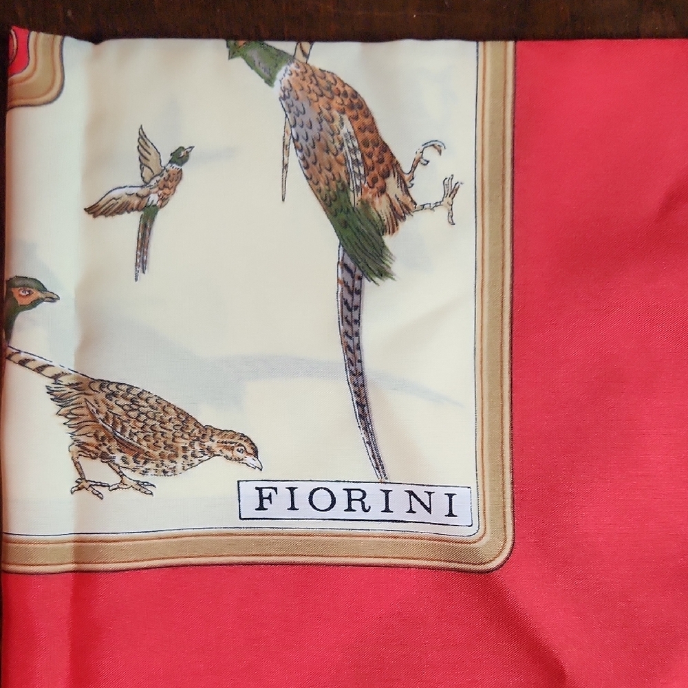 Fiorini Red and Cream Scarf with Bird Design